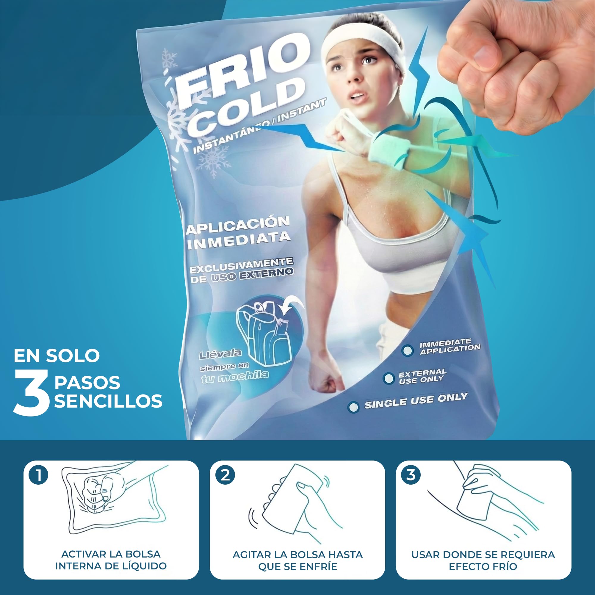 Bolsa de Frío Instantáneo. Bolsa Higiénica de Un Solo Uso. Sensación Rápida e Inmediata para uso externo. Compresas de Frío Multiusos. 14x19 cm. 24 Unidades