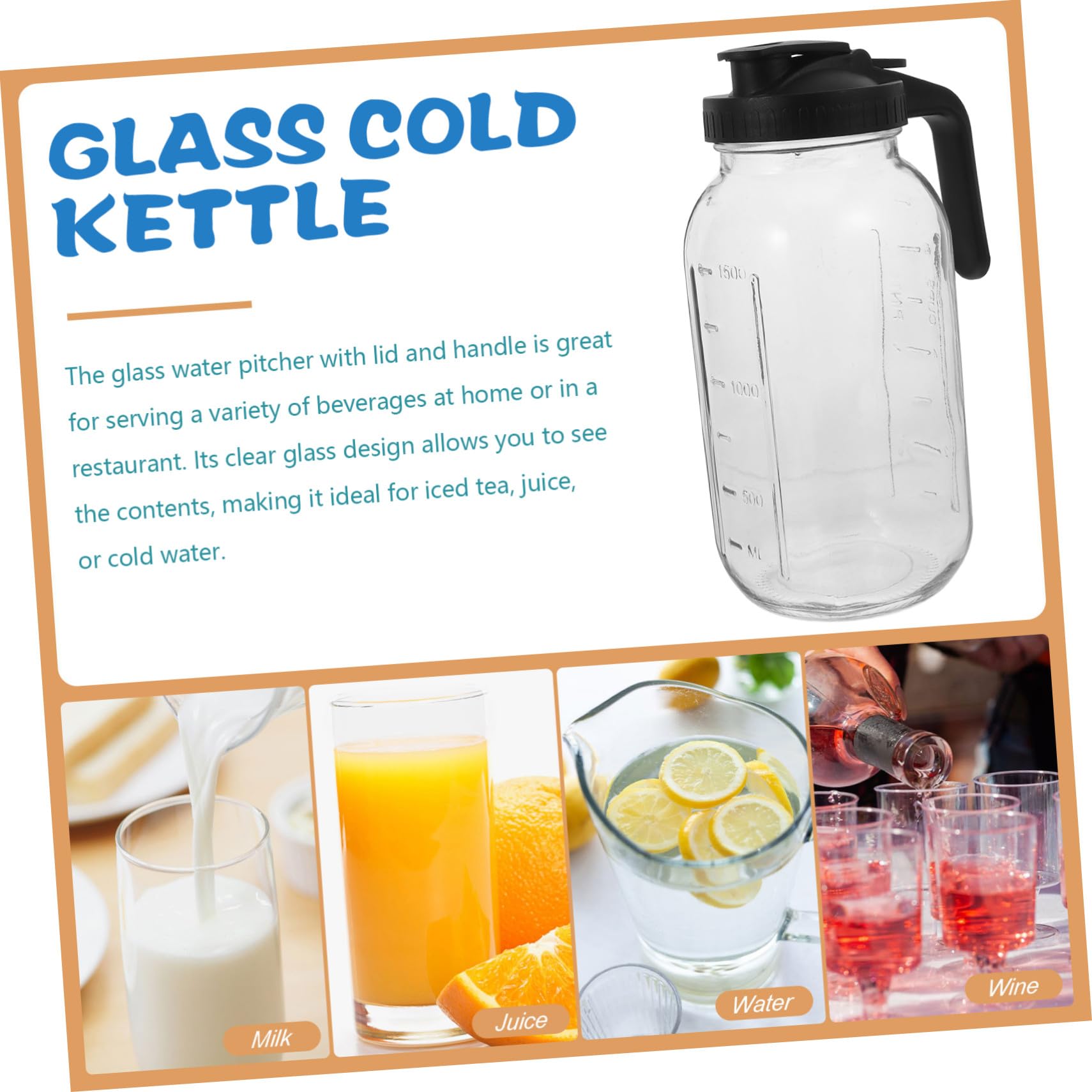 TOYANDONA Jarra de Agua Hogar de 64 Oz con Tapa y Mango, Vidrio y Pp, Capacidad Grande y Diseño Antigoteo para Agua Fría y Jugos en Interiores