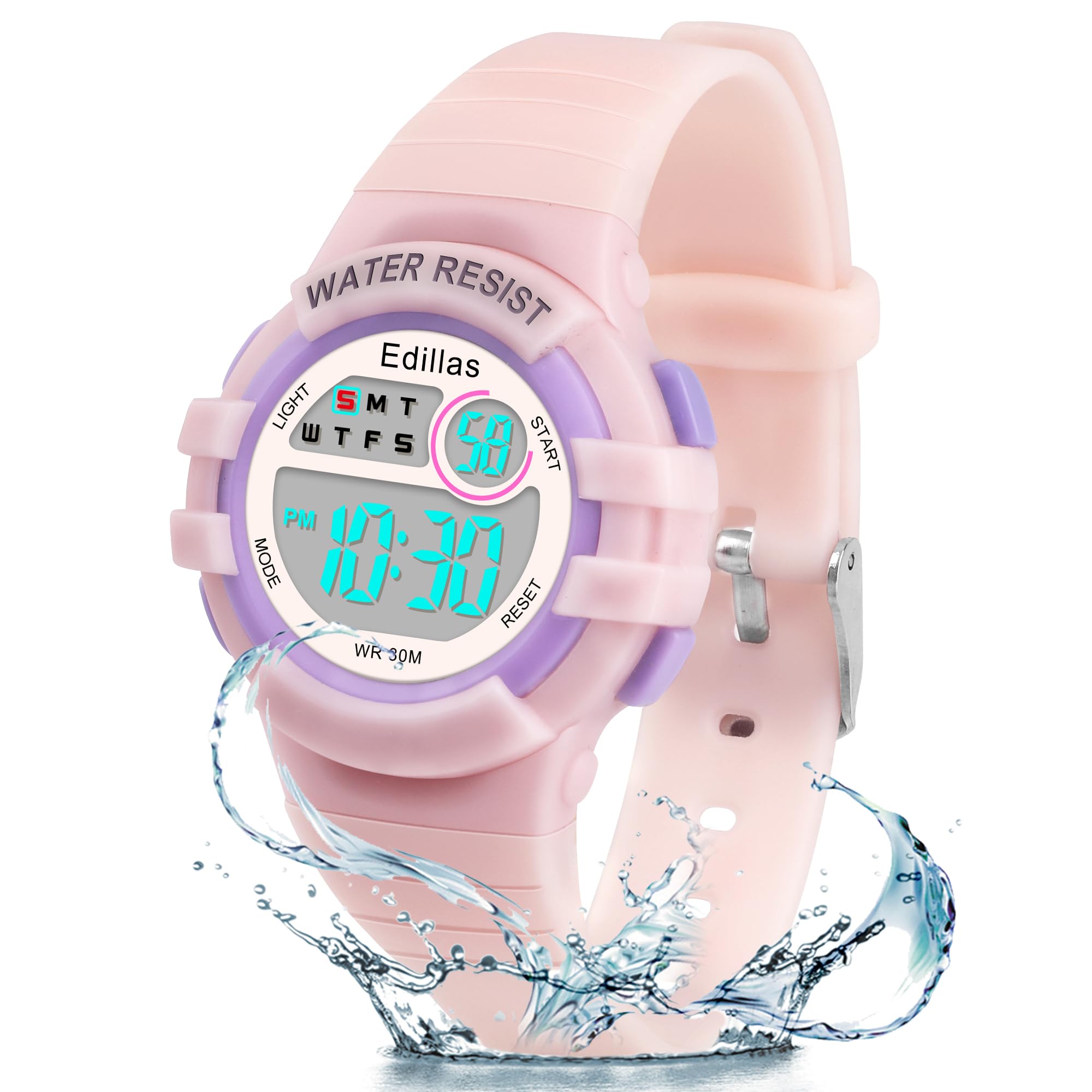 Edillas Kids Digital Watch 7-Color LED Light Waterproof Wristwatch Ideal for Children