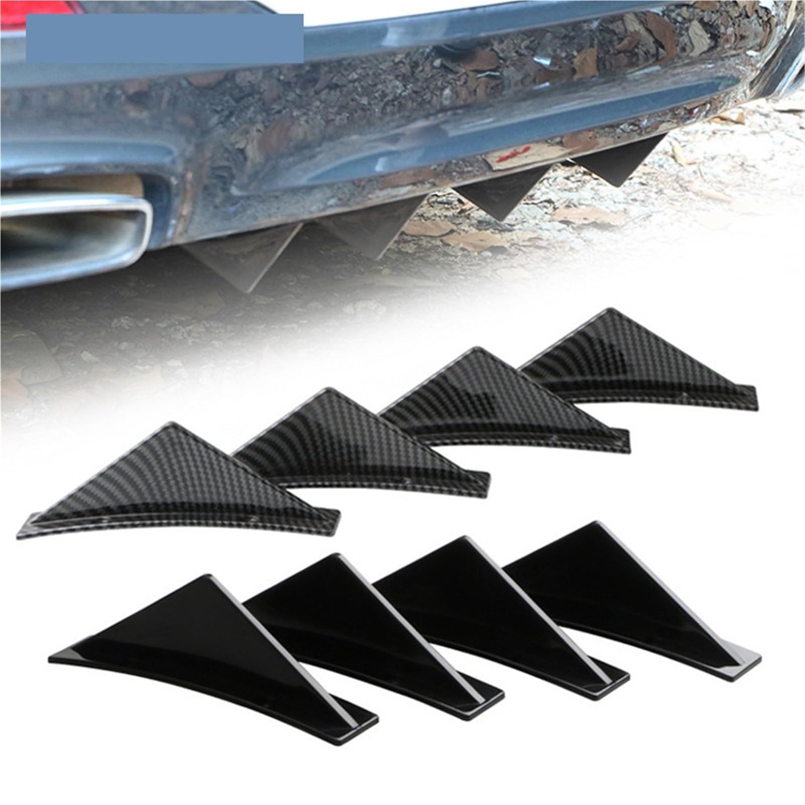 4 szt. Płetwa rekina samochodu uniwersalny trójkątny dyfuzor tylnego zderzaka Spoiler Protector podwozie z włókna węglowego dekoracja wargi(Carbon curved)