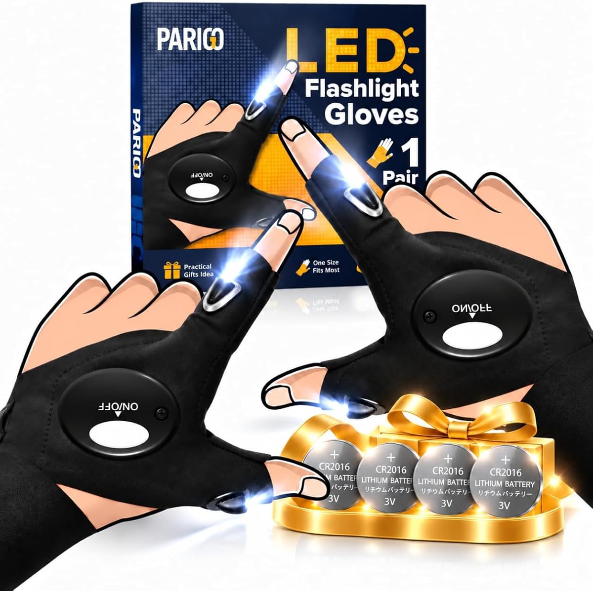 PARIGO Flashlight Gloves Christmas Stocking Stuffers for Men, Gifts for Men
