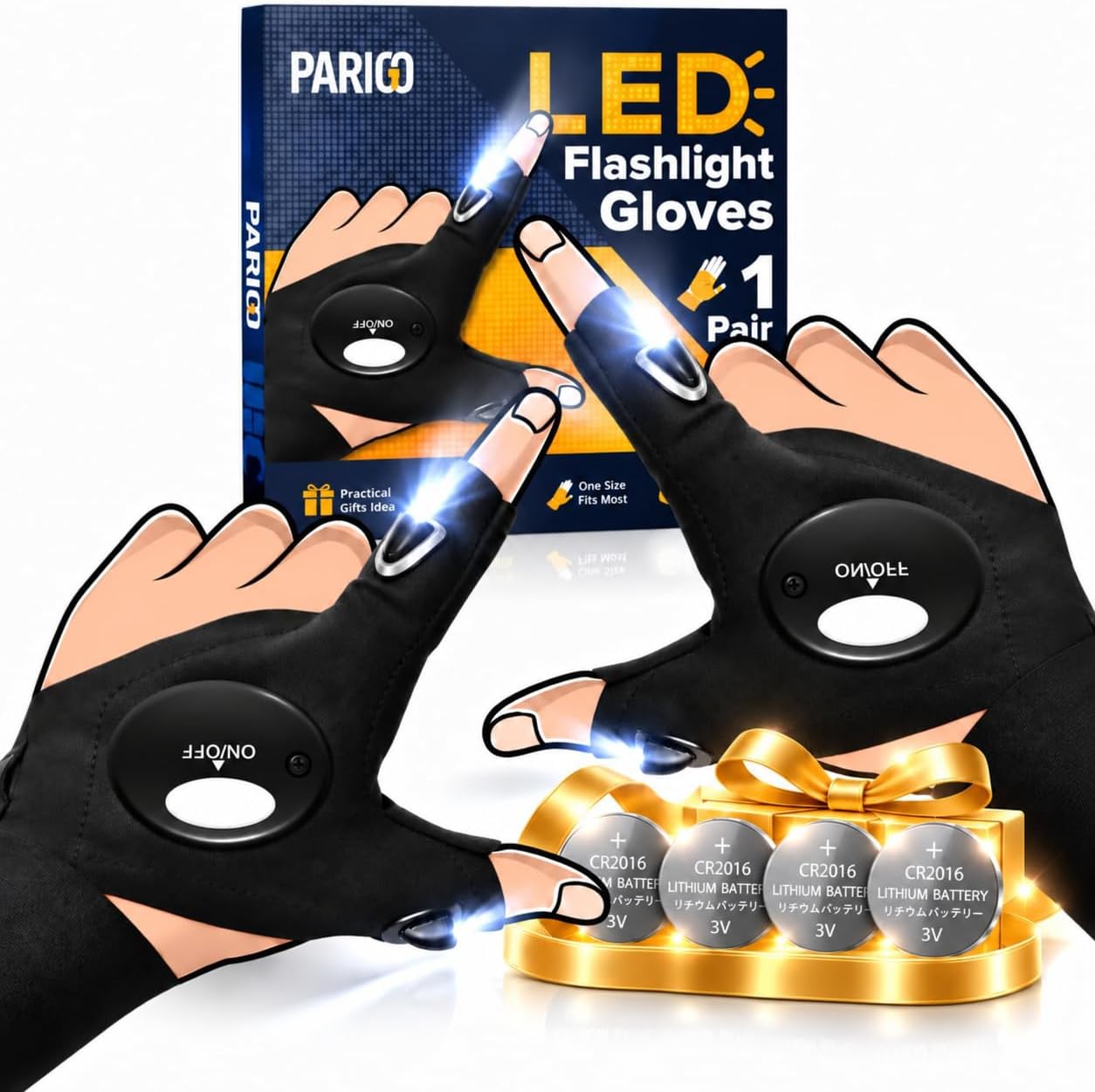 PARIGO Flashlight Gloves Christmas Stocking Stuffers for Men, Gifts for Men