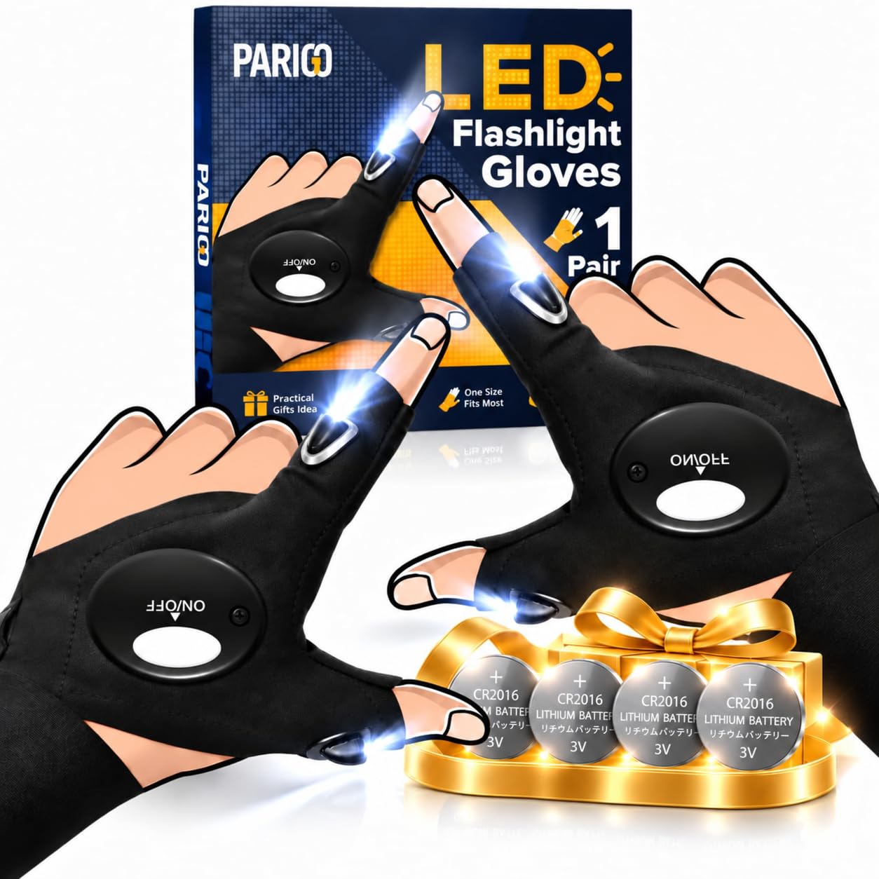 PARIGO Flashlight Gloves Christmas Stocking Stuffers for Men, Gifts for Men