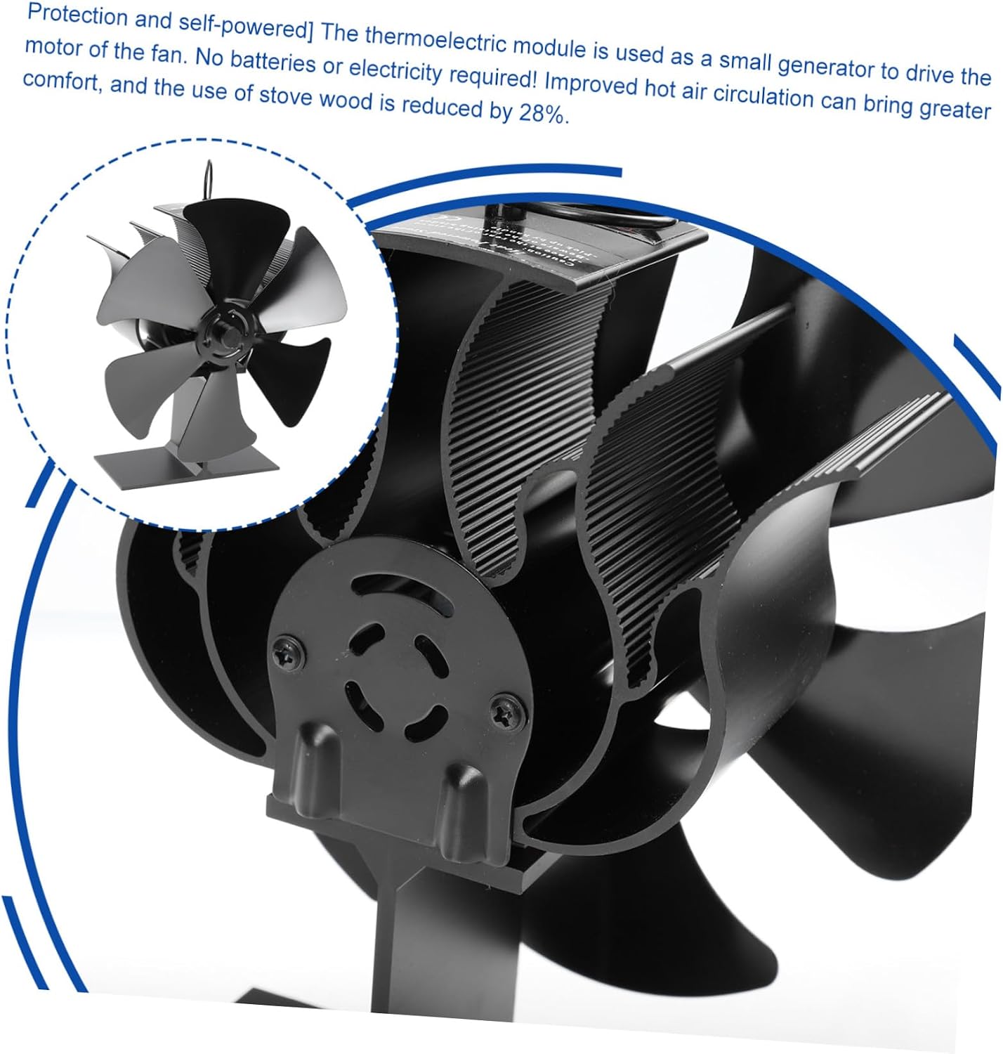 POPETPOP Wood Stove Fan 6-blade Heat Powered Silent Fireplace Fan for Wood Burner Stove Heater Fireplace Accessories