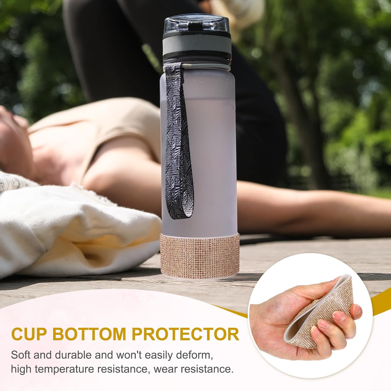 Glitter Silicone Boot, Diamond Water Bottle Protective Boot Shining Anti Slip Cup Sleeve Accessories for Stanley Tumbler 20-40OZ with 2.9"-3" Bottom, Gold