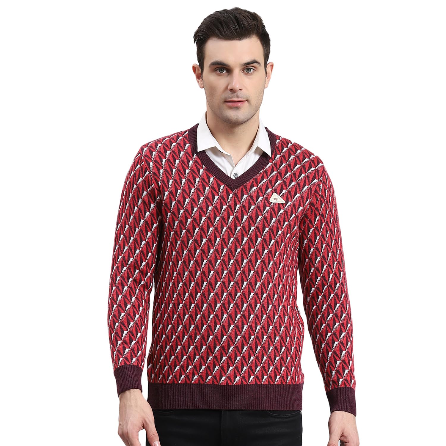 monte carlo Dk Brown Multi Self Design Pullover | Warm Woolen Pullover for Men | Soft Comfortable Knitted Winter Wear Sweater for Men's-picture-13