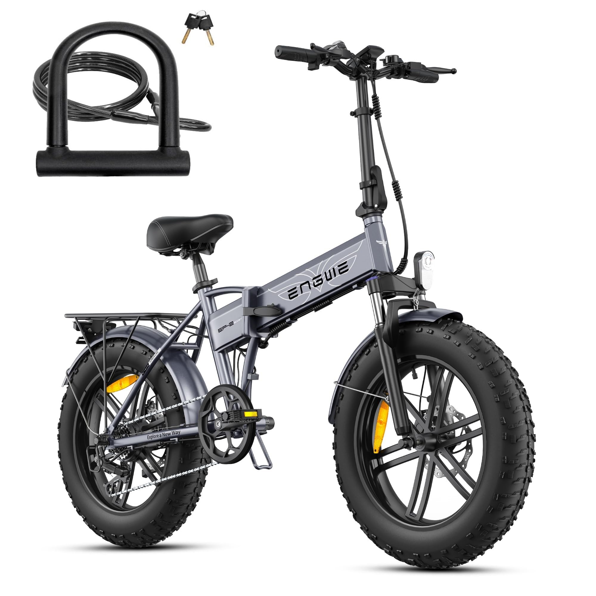 ENGWE Elektro-Klapprad, 48 V, 13 Ah (EP-2 Boost, Grau + U-Schloss)