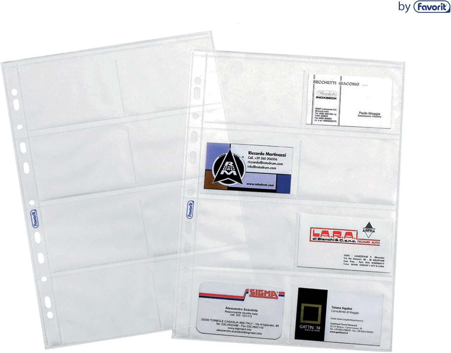 Favorit 100460081 Universal Perforation Envelopes for Business Cards, Internal Size 9.4 x 6.3 (x8) cm, Smooth Transparent Finish, 8 Pockets with Top Opening, Pack of 10