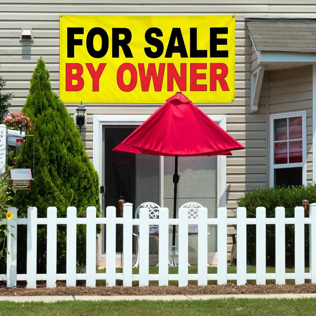 Vinyl Banner Multiple Sizes for Sale by Owner Yellow Background Black Red Business Outdoor Weatherproof Industrial Yard Signs 4 Grommets 16x40Inches