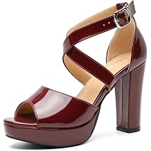 fereshte Womens Platform Sandals, Chunky Block Heel, Crisscross Ankle Strap, Open Toe, 3.94 Inch High Heeled Dress Shoes