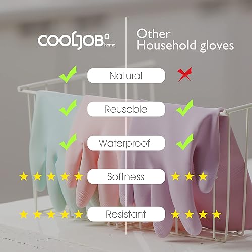 Miniatura 5 de COOLJOB Guantes de goma pequeños para el hogar con forro de algodón y agarre antideslizante, guantes impermeables de larga duración para limpieza de