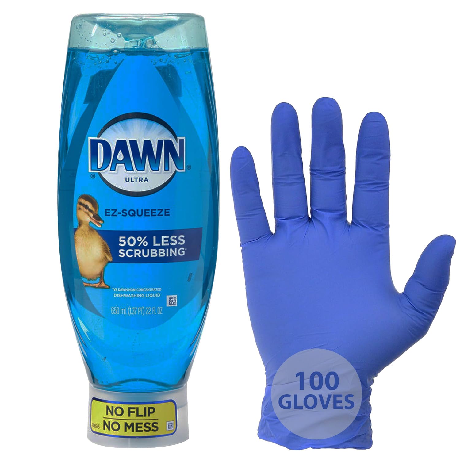 Peaknip Ultra Dawn Dish Soap Squeeze Bottle EZ-Squeze Dishwashing Liquid - Original Scent 22 fl oz. Bundled Together 100 Disposable Gloves