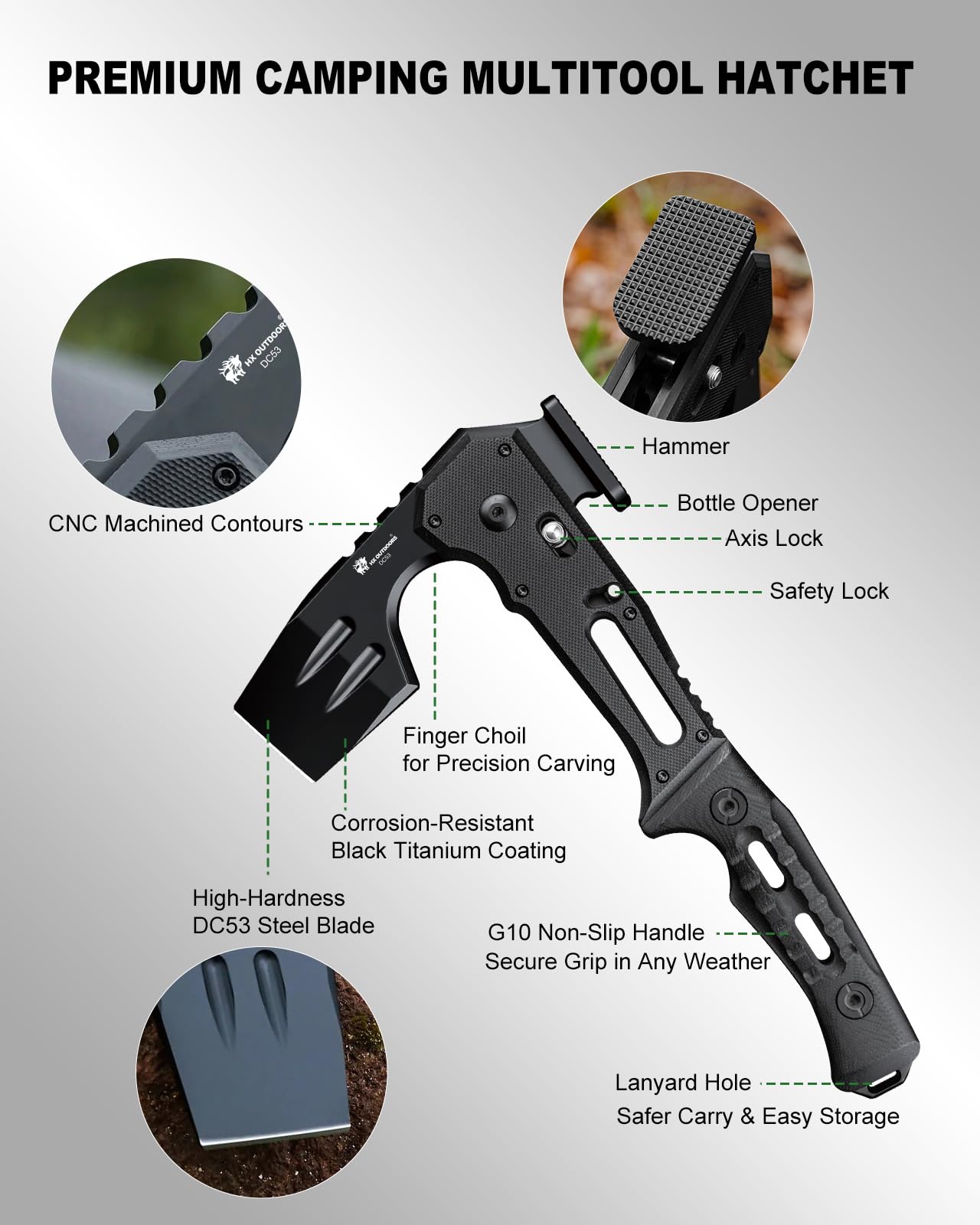 HX OUTDOORS Folding Tactical Axe with Hammer and Bottle Opener