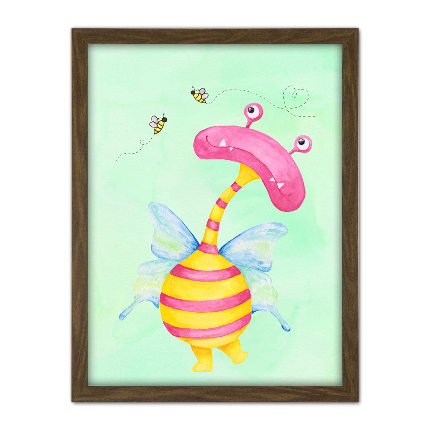 Wee Blue Coo Wee Wild Monsters Ophelia Bees Kids Artwork Framed Wall Art Print 18X24 Inch
