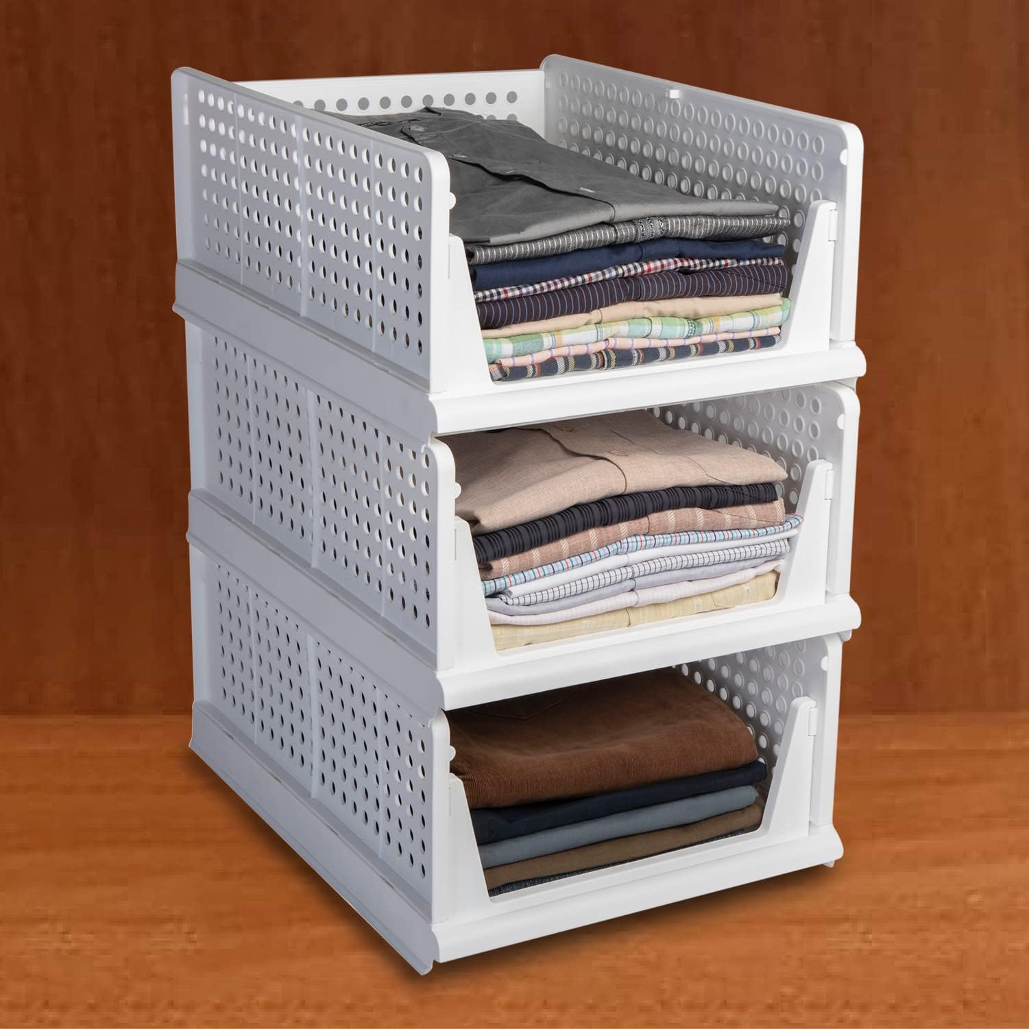 CLAPONE Foldable Wardrobe Organizer - White Plastic Stackable Closet ...