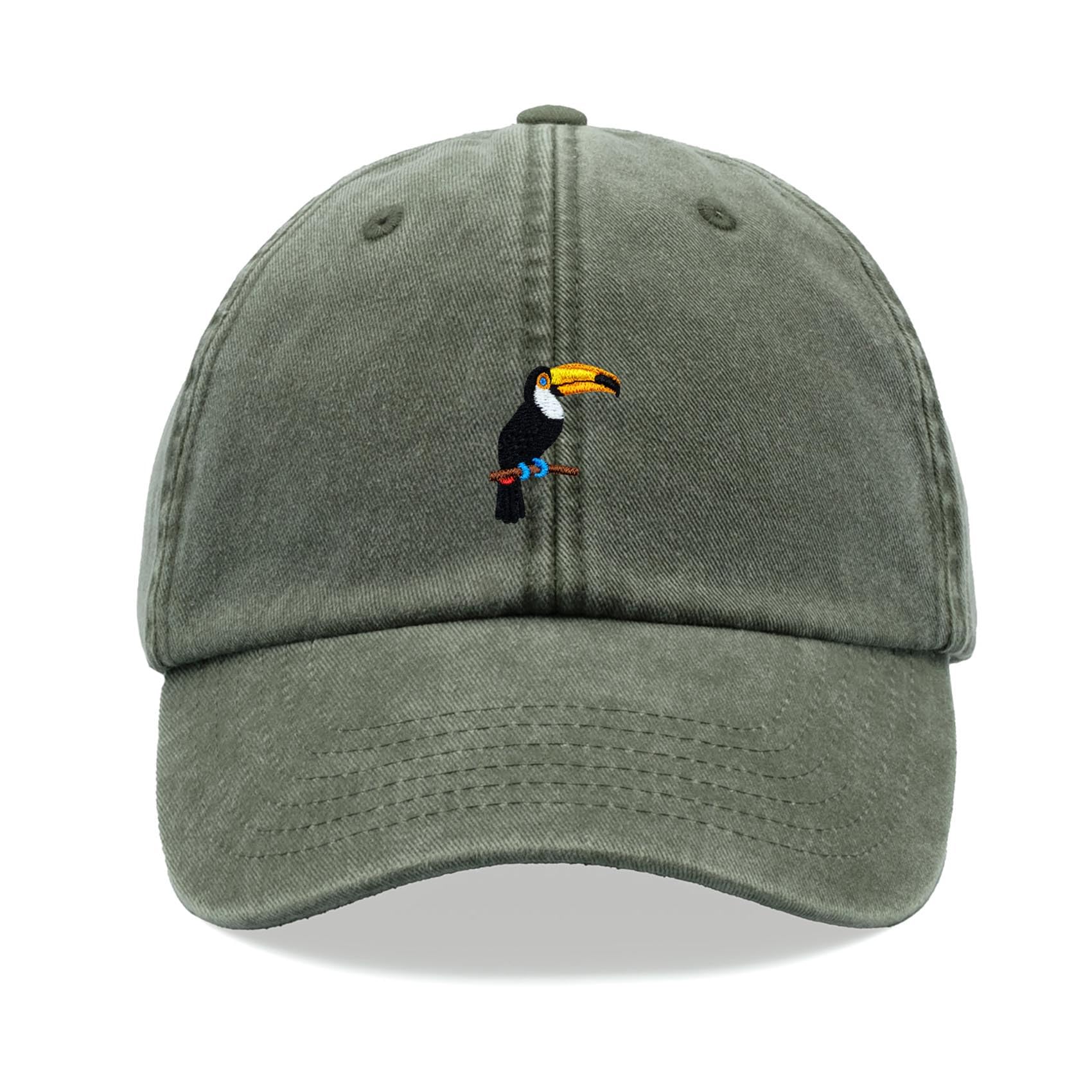 Toucan Bird Baseball Cap Vintage Washed Unisex Dad Hat Adjustable Olive