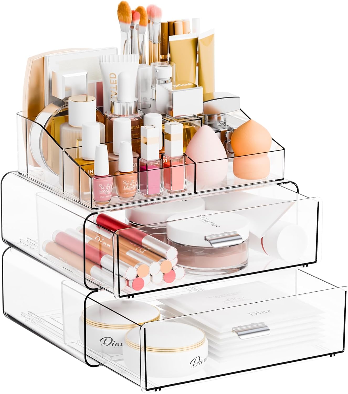 Yieach 3 Tier Clear Acrylic Makeup Organizers with Drawers,Tiered Countertop Make up Storage Organizer for Dresser Top and Bathroom Vanity,Plastic Makeup Stand for Brush,Skincare,Beauty Organizers - Image 9