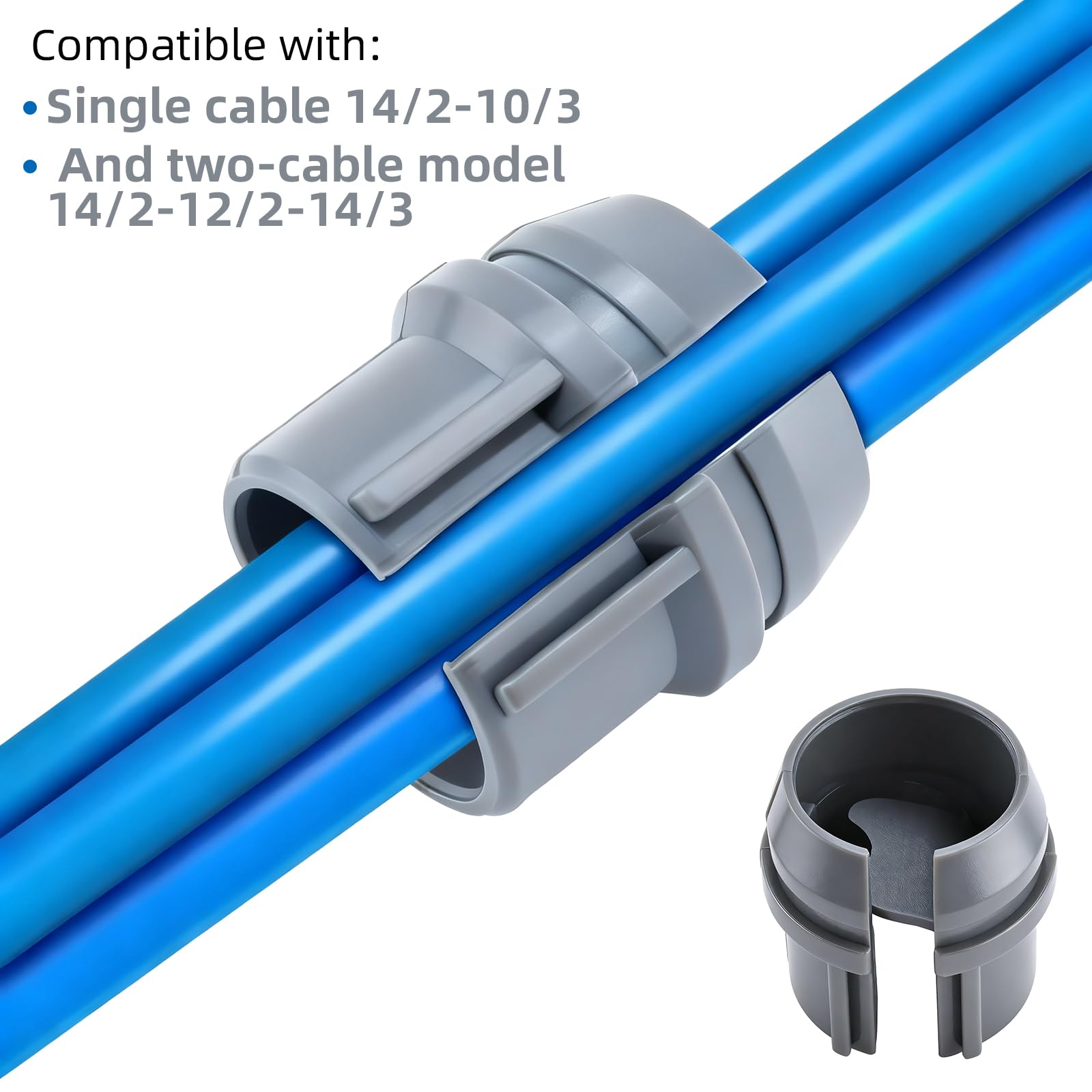 Connettore per cavo non metallico da 1/2 pollice, fibbia di fissaggio a filo NM, installazione a scatto per risparmio di lavoro, cavo singolo 14/2-10/3 AWG, due 14/2-12/2-14/3 AWG, certificato