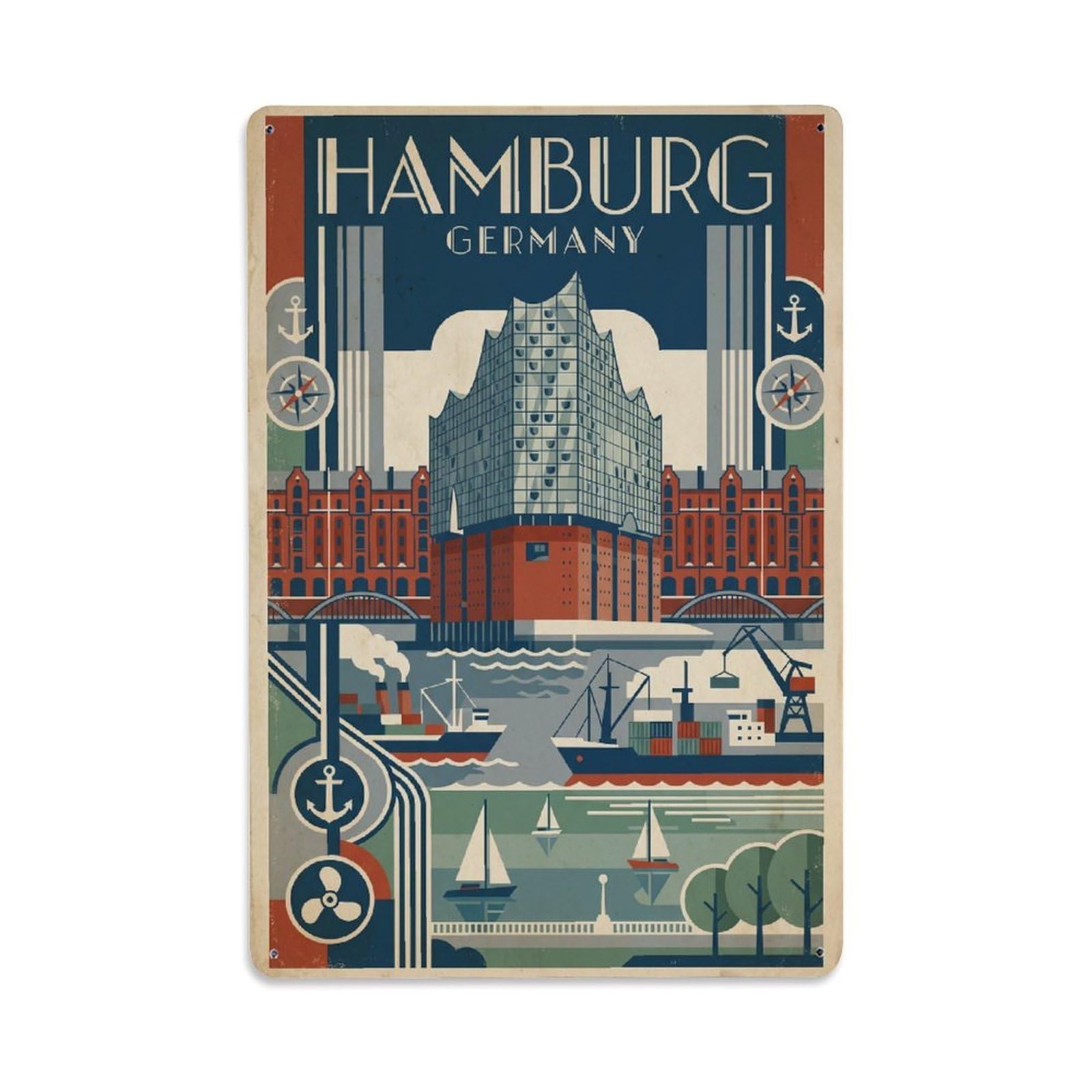 Germany Hamburg Vintage Travel Metal Tin Sign Plaque Wall Decor for Cafe, Club Bar, Office, Garden Metal Poster 8x12Inch