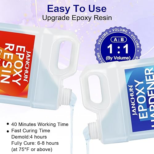 Miniatura 6 de JANCHUN Kit de resina epoxi transparente de 2 galones, sin burbujas, antiamarilleo, autonivelante, fácil de mezclar, revestimiento y resina de