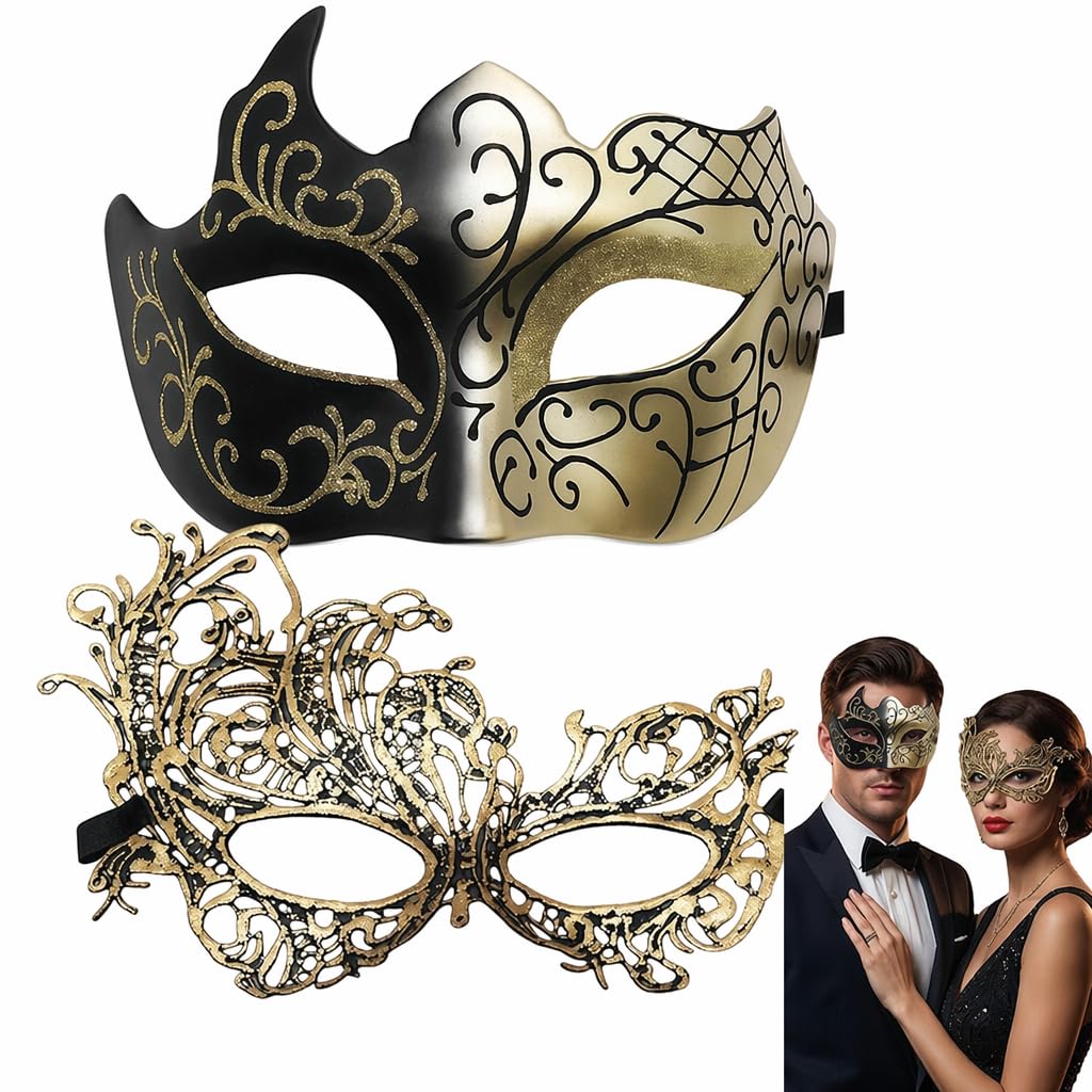 Aguwgax 2-Piece Masquerade Mask Set for Couples