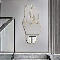 Vista 6 de Espejo irregular, 47.2 x 21.6 pulgadas, asimétricos sin marco, espejo de pared abstracto dorado, espejos modernos de forma única para sala de estar