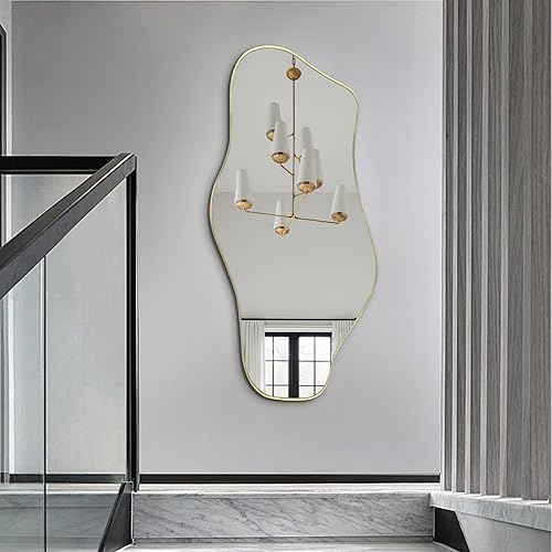 Miniatura 6 de Espejo irregular, 47.2 x 21.6 pulgadas, asimétricos sin marco, espejo de pared abstracto dorado, espejos modernos de forma única para sala de estar,