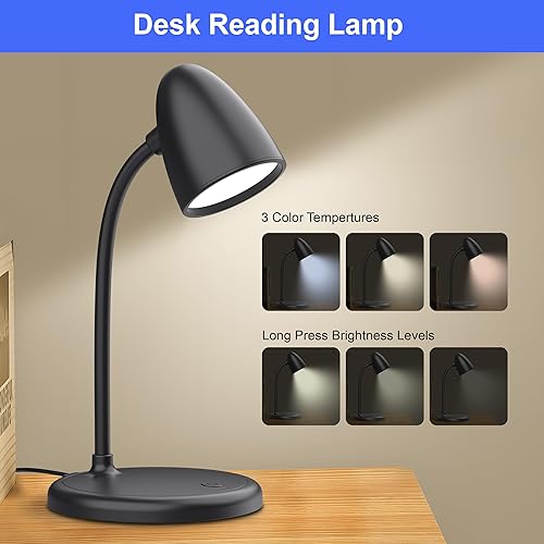 Miniatura 3 de Lámpara de escritorio para oficina en casa, 3 colores de luz, lámpara de mesa flexible de cuello de cisne, luz de lectura regulable para mesita de