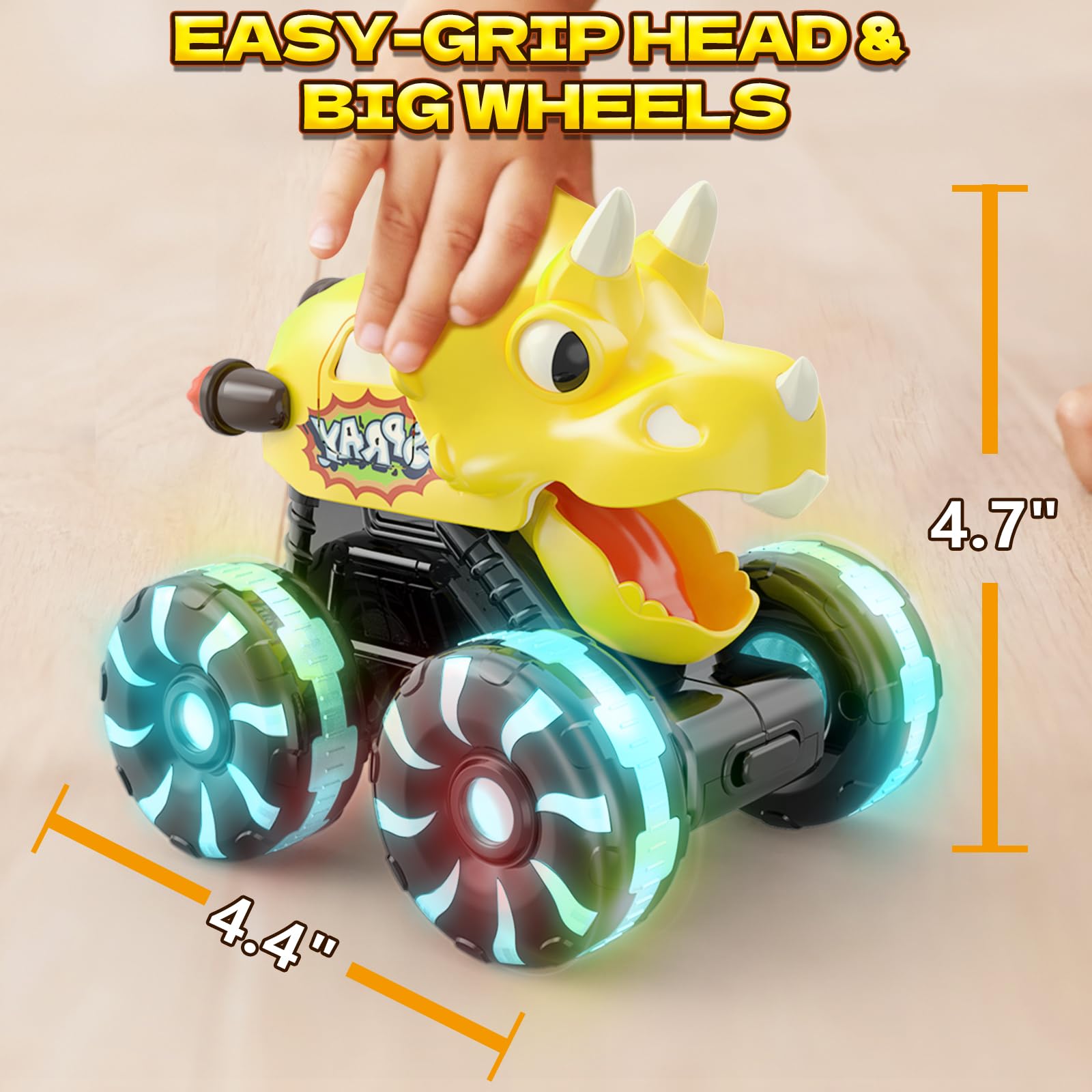 Yellow Triceratops Dino Monster Truck - LED Wheels -6 Yellow Triceratops Dino Monster Truck - LED Wheels -6