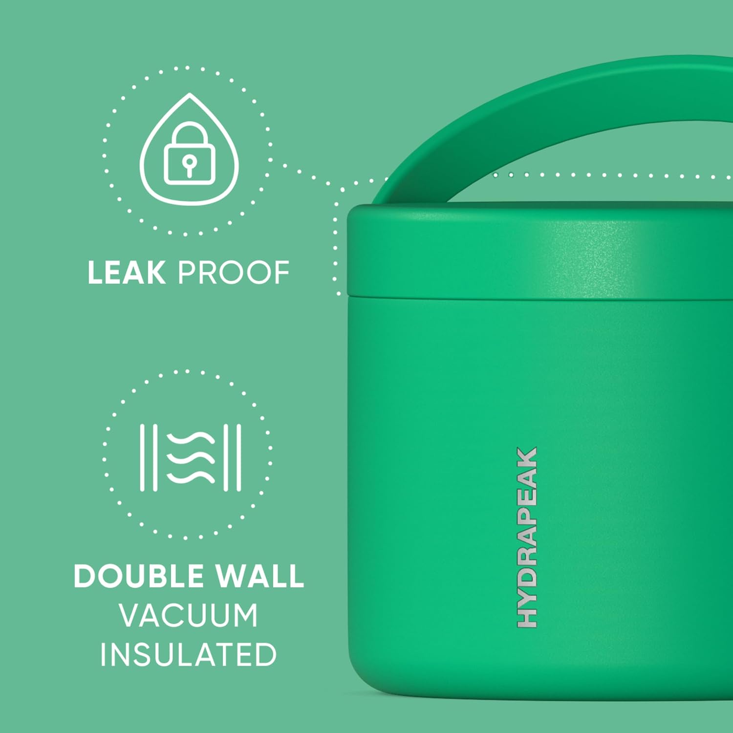 Hydrapeak 18oz Stainless Steel Vacuum Insulated Food Jar | Hot Food and Cold Food, Wide Mouth Leak-Proof Soup Container, 10 Hours Hot and 16 Hours Cold (Jade) image 3
