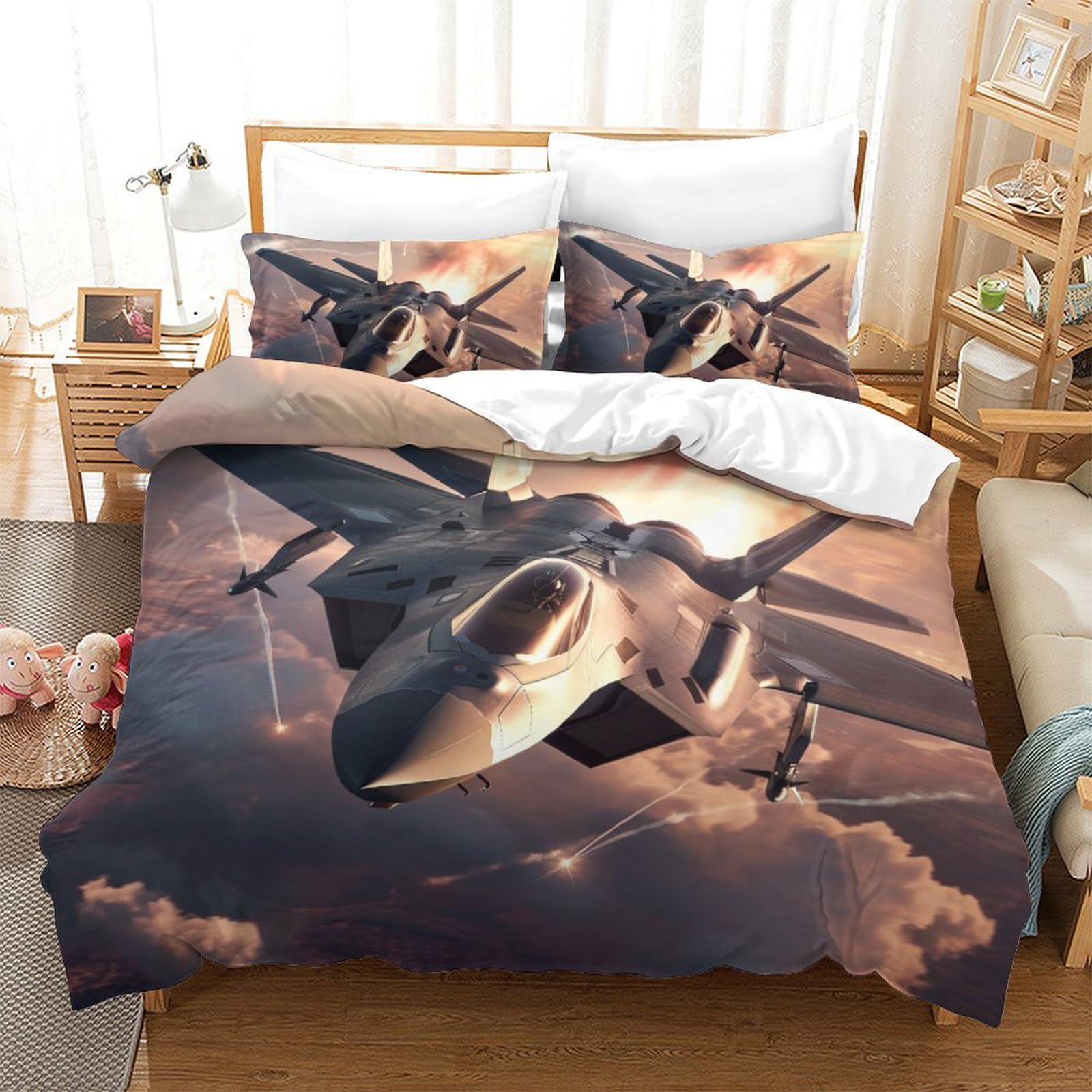 Housse de couette avions de combat microfibre respirante douce King 220x240