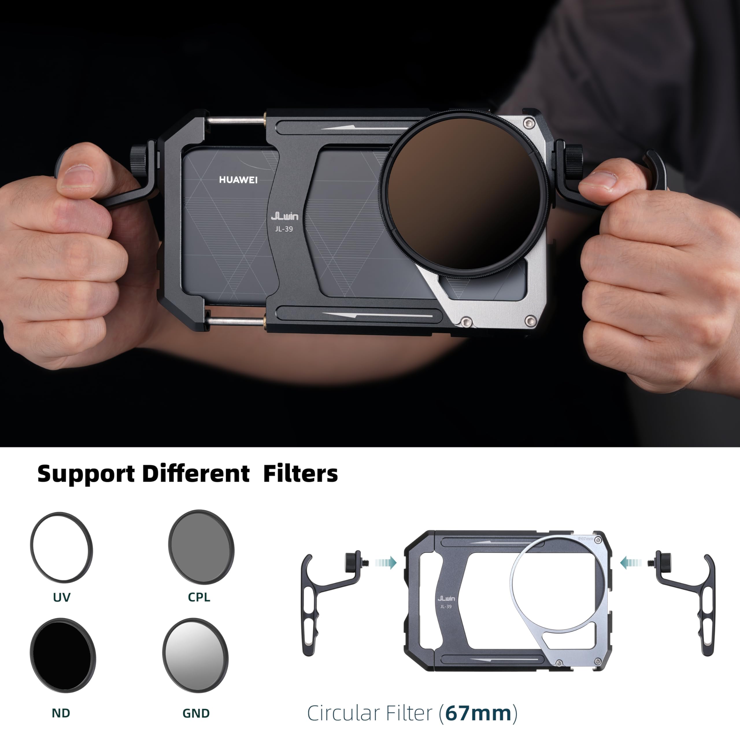Fotga Estabilizador universal para smartphone con asas + adaptador de filtro de rosca de 67 mm para iPhone, Samsung, teléfono celular, Vlog, transmisión en vivo, grabación de video con soporte de