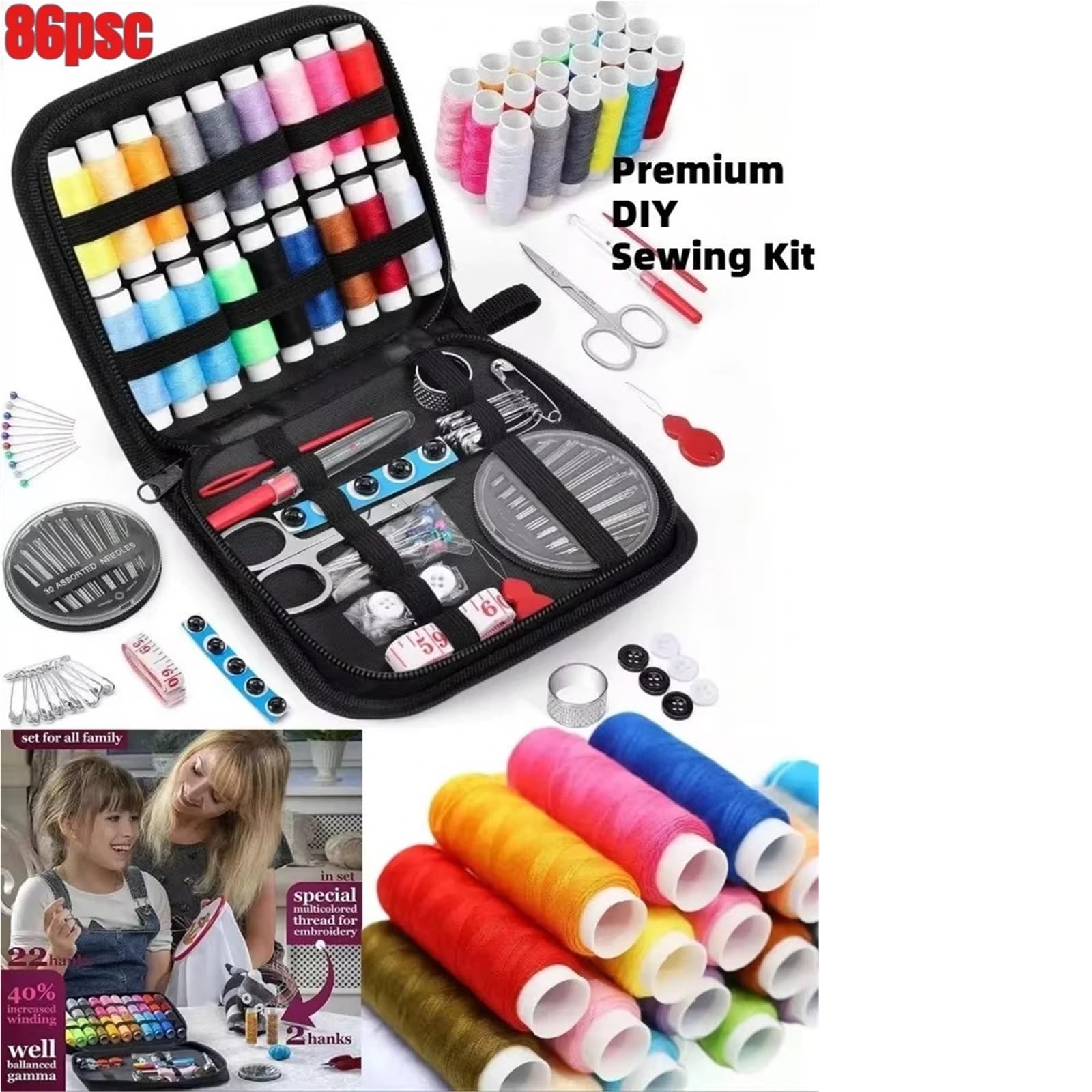 Kit Costura For acolchar a mano incluye hilo de bordar, agujas y herramientas en cajas almacenamiento para el hogar(97pcs)