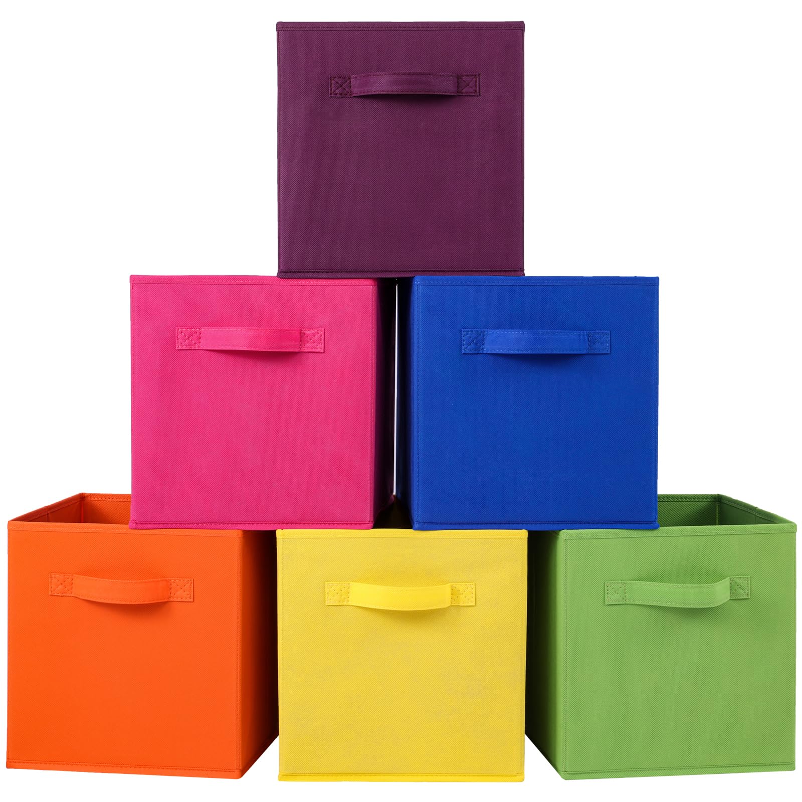 Stero Fabric Storage Bins 6 Pack Fun Colored Durable Storage Cubes with Fabric Handles Foldable Cube Baskets for Home, Kids Room, Closet and Toys