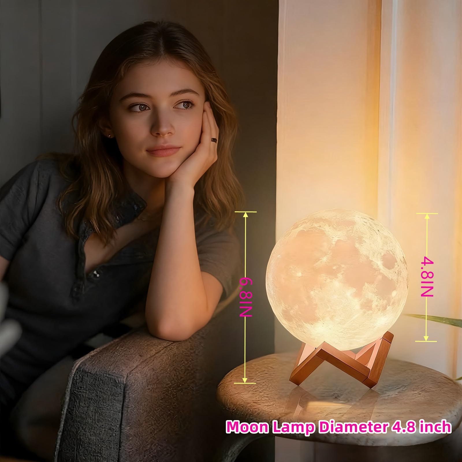 Lampada a forma di luna, 16 colori, luce notturna a LED con supporto, telecomando e controllo touch, lampada a forma di galassia per adolescenti, ragazze e ragazzi, ricaricabile tramite USB, luce