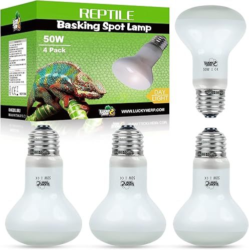 LUCKY HERP Paquete de 4 bombillas de calor para reptiles de 50 W (2 generación), bombilla anfibia, bombilla de luz diurna de reptil para tortuga,