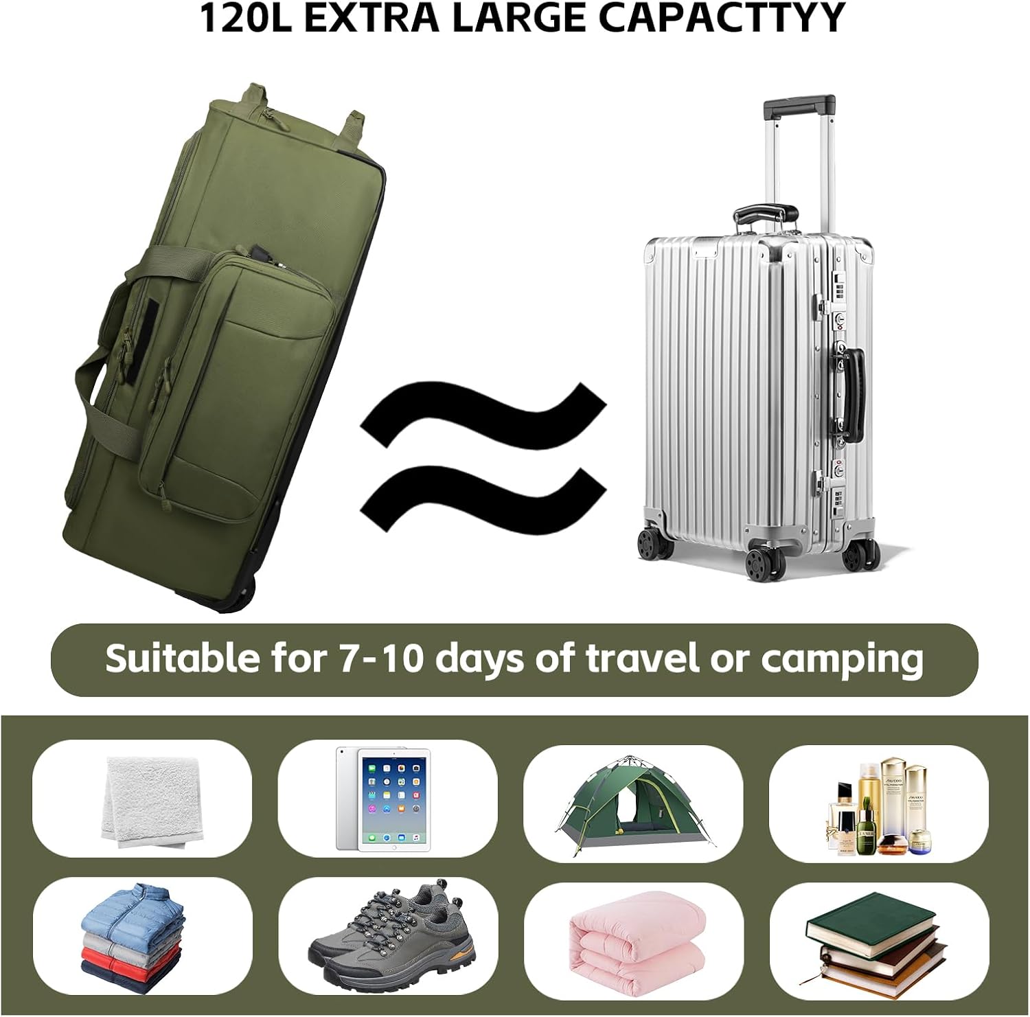 120L 3-Wheel Rolling Duffle Bag - Heavy Duty Military Deployment Bag, Durable Wheeled Duffle Luggage for Travel, Camping & Outdoor Adventures - Image 4