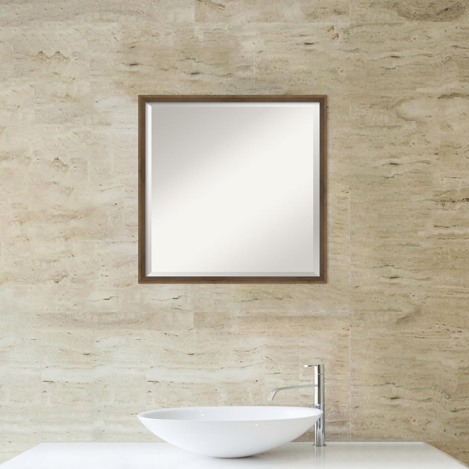 Amanti Art Bronze Bathroom Mirror for Over Sink, 21x21 Lucie Light Bronze Square Vanity Mirror, Medium Modern Wood Frame, Hangs Horizonally and Vertically, Bathroom Wall Decor, Beveled Edge
