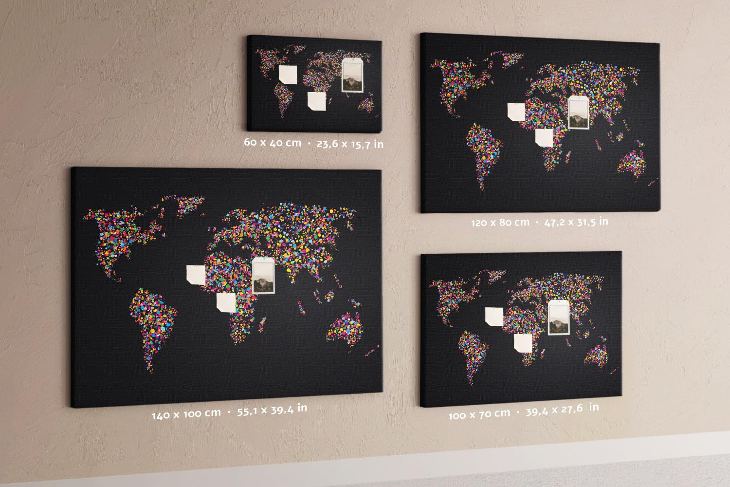 Kork Wandtafel Memoboard inkl. Reißnadeln | Übersichtliches Organisationssystem für Büro, Schule, Haushalt | Planung von Notizen, Fotos, Terminen, Aufgaben 60x40 - holz - Farbige Punktkarte