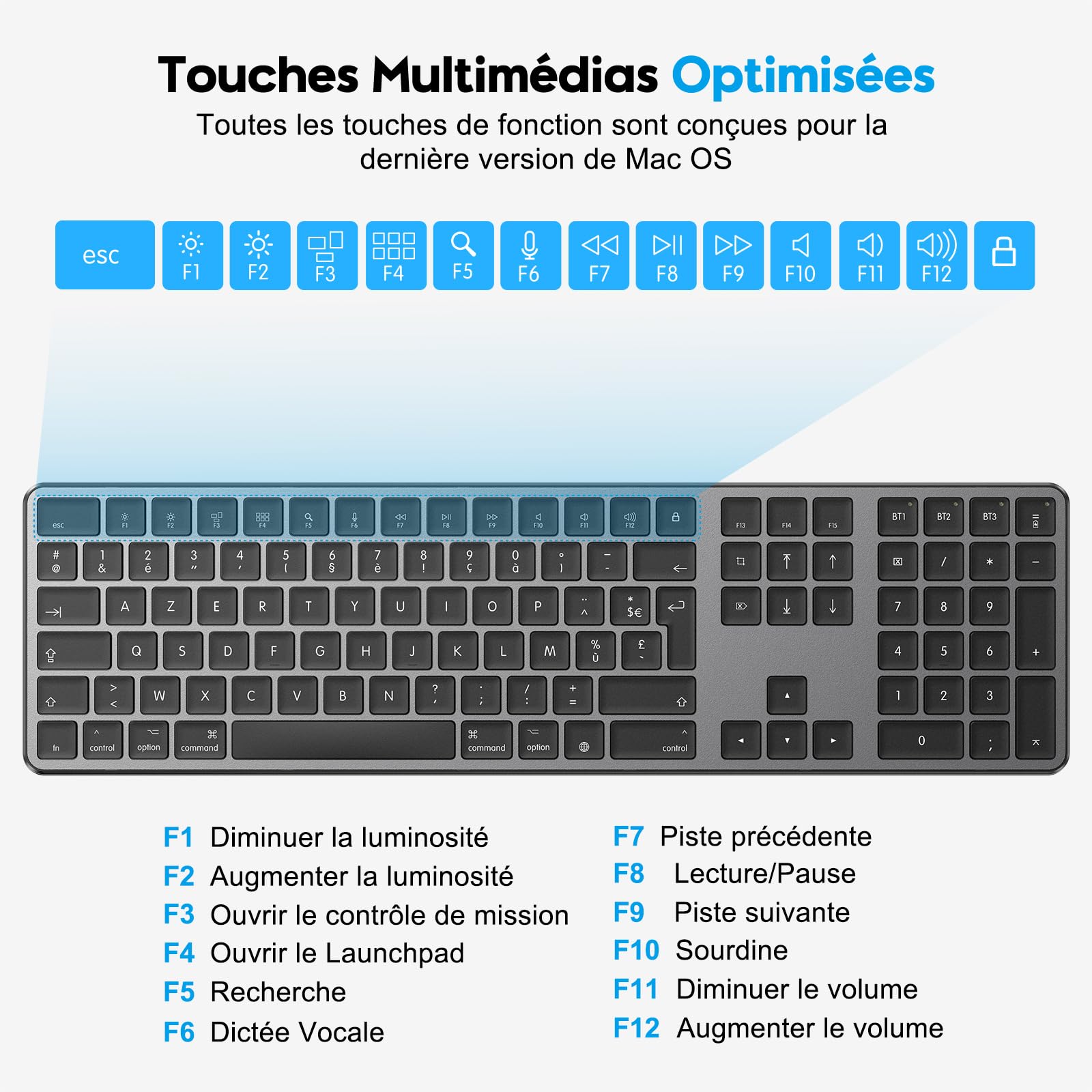 OMOTON Clavier Bluetooth pour Mac, Clavier sans Fil Rechargeable Multi-dispositifs avec 3 Canaux Bluetooth pour Apple Mac Pro/Mini, MacBook Pro/Air, iMac Pro, AZERTY Français, Gris Foncé