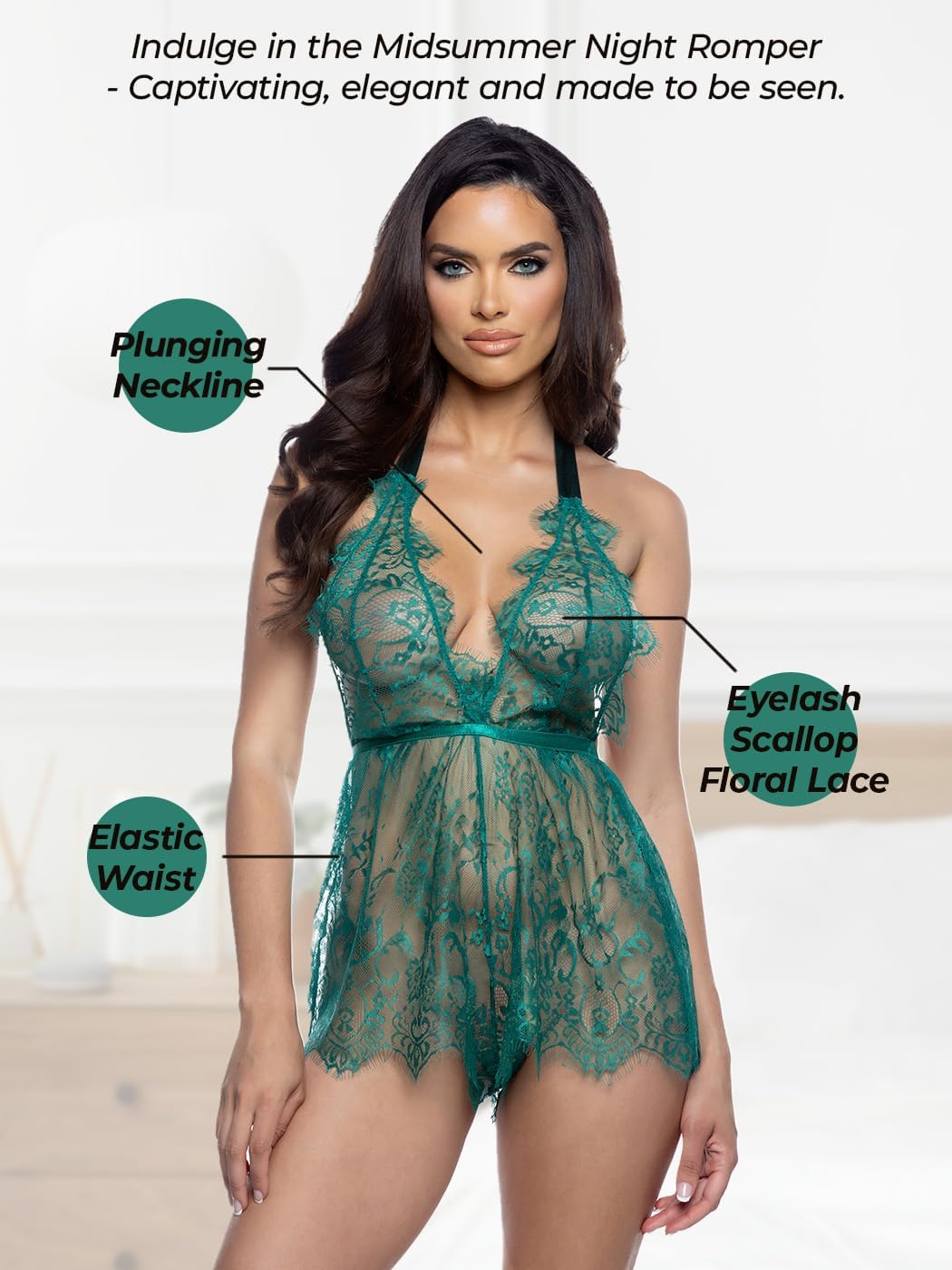 Roma Confidential Lace Romper Lingerie for Women: Midsummer Night Lace Teddy Lingerie Romper, Sexy Pajamas