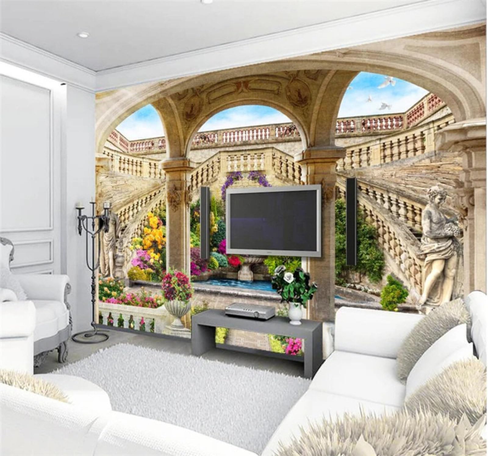 Wallpaper-3D-Xlm 430Cm×300Cm(B×H) Relief Architecture Garden Sky Landscape 3D Wallpaper Easy Install Feature Office Living Room Sofa Bedroom Tv Background Wall Decoration-430Cm×300Cm