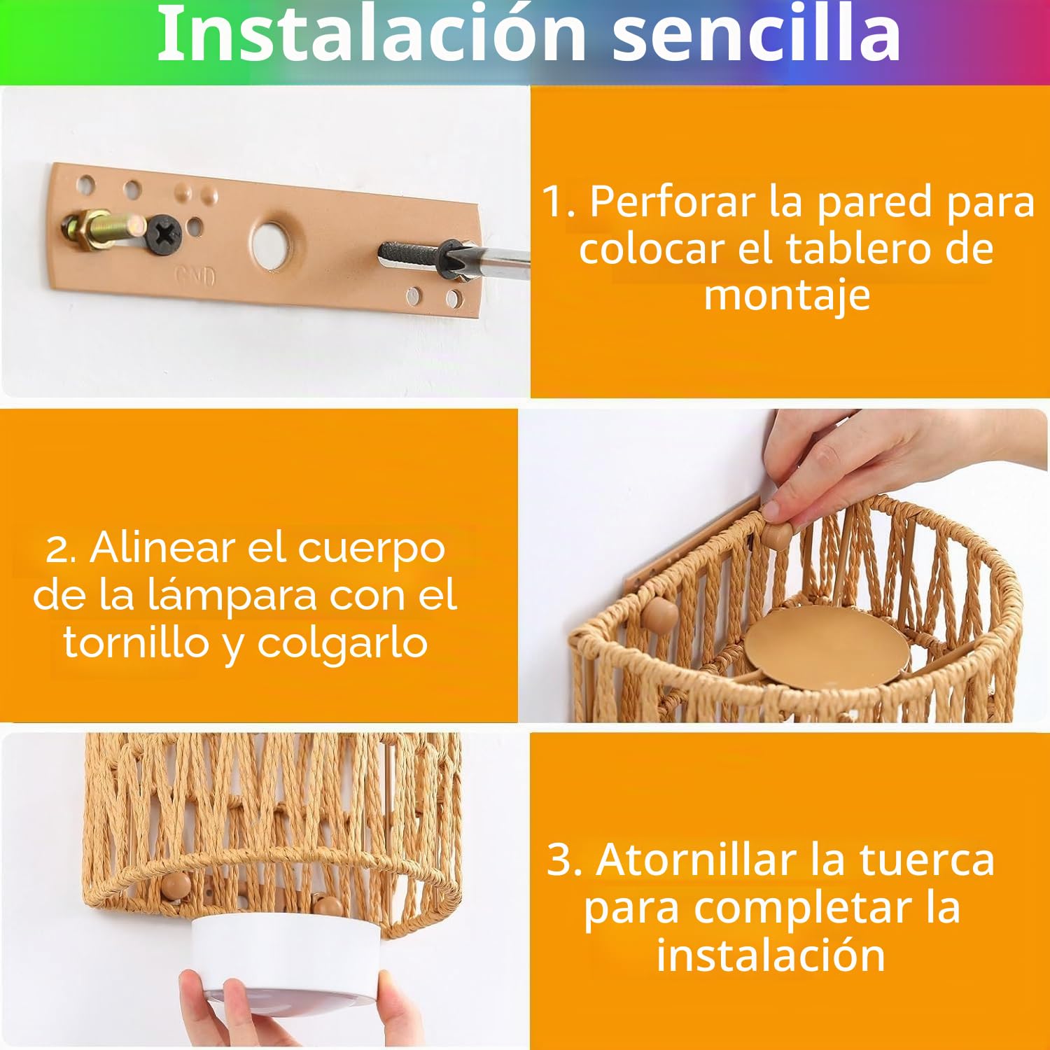 2 lámparas de pared de ratán, estilo bohemio, con batería, sin conexión de alimentación, RGB, regulables, con mando a distancia, retro, para dormitorio, salón, pasillo