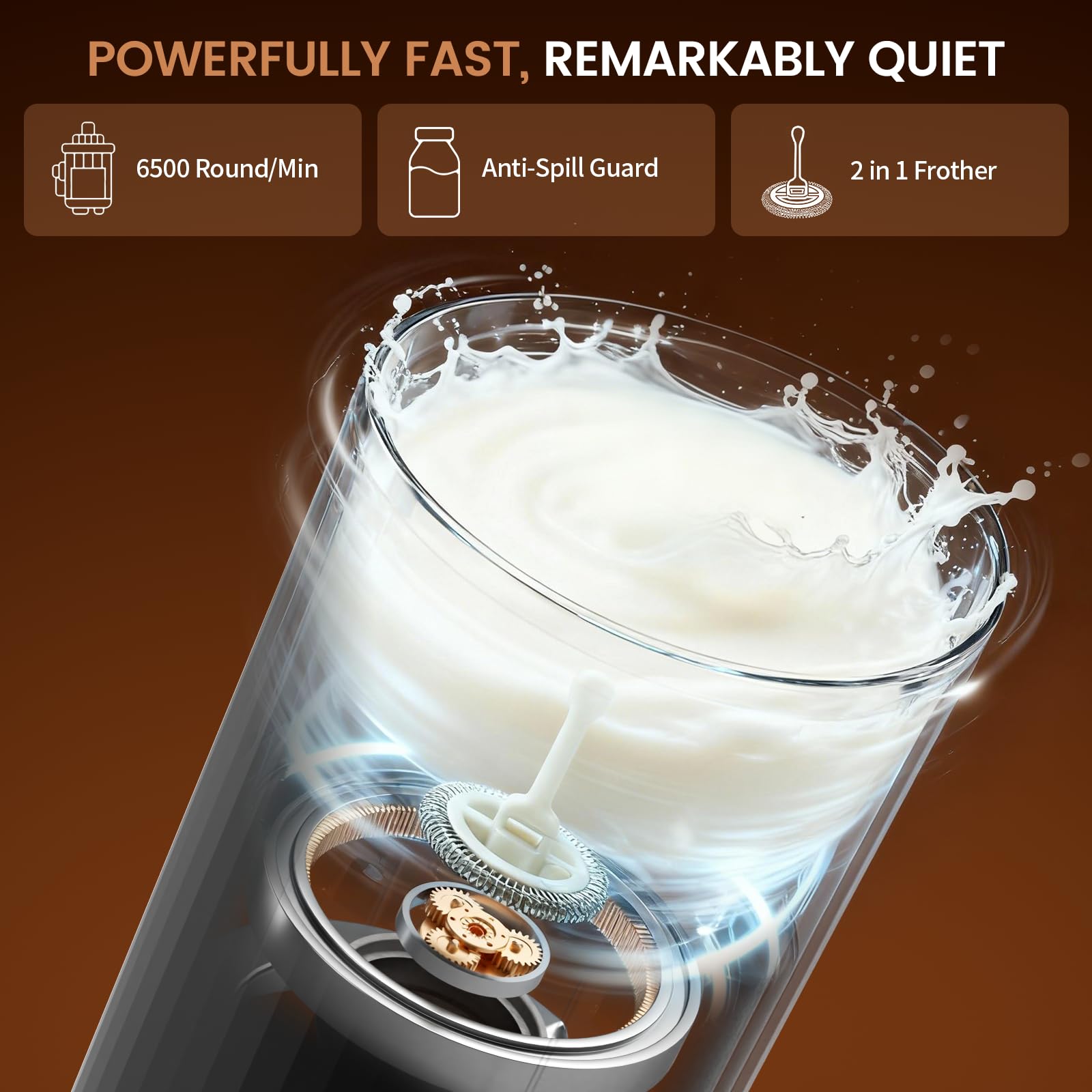 Elektryczny spieniacz do mleka, 6 w 1, automatyczny spieniacz do mleka i podgrzewacz do mleka do latte, cappuccino, macchiato, idealny do użytku domowego i biurowego, łatwy do czyszczenia, czarny