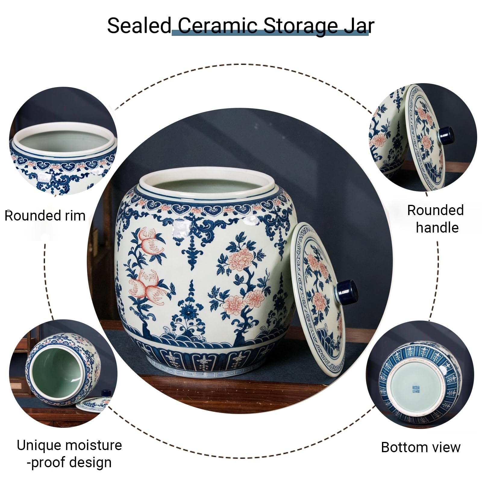 Duży ceramiczny słoik na ryż z pokrywką, szczelny, odporny na wilgoć pojemnik do przechowywania płatków śniadaniowych, mąki, przekąsek, ziaren kawy