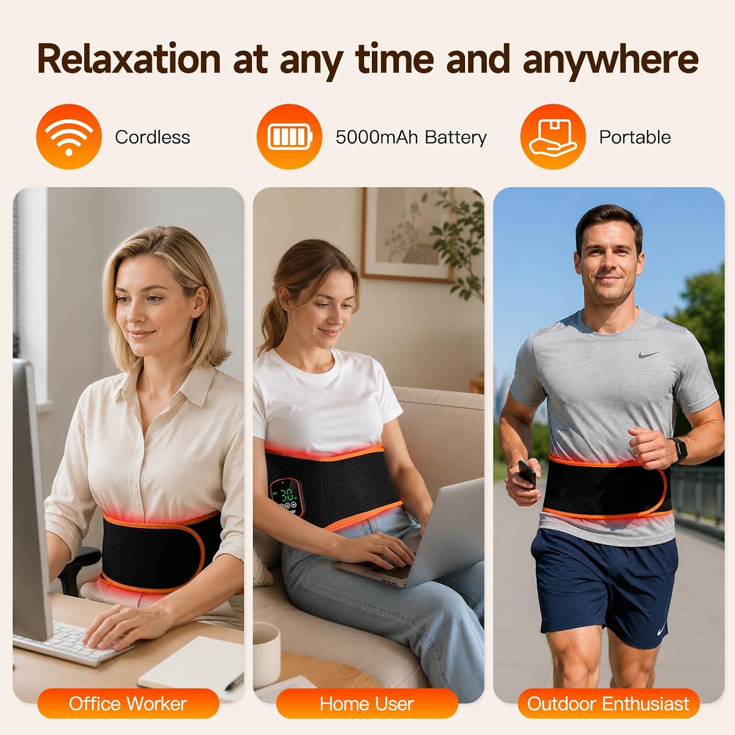 Red Light Therapy Belt for Body, Cordless Infrared with Heat & Massage