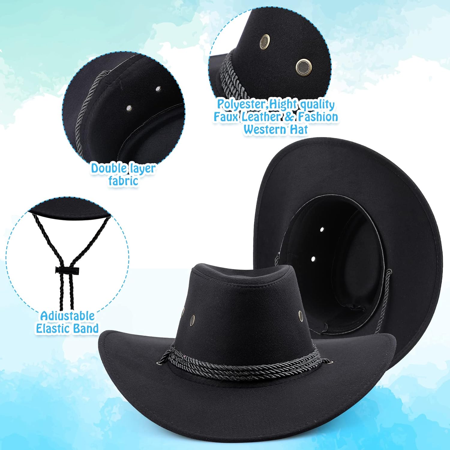 Coume 10 Set Cowboy Hat and Bandana for Women Men 10 Felt Cowgirl Cowboy Hat Bulk 10 Western Bandanas for Adult Costume Party - Image 5