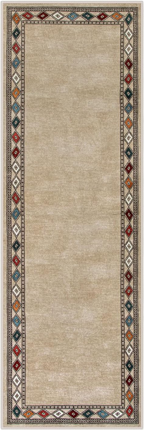 Lahome Modern Bordered Kitchen Runner Rugs Non Skid Washable, 2x6 Runners for Hallways Non Slip Ultra-Thin Hallway Rug, No Shedding Soft Carpet for Entryway Laundry Room Bedroom (2x6ft,Beige)