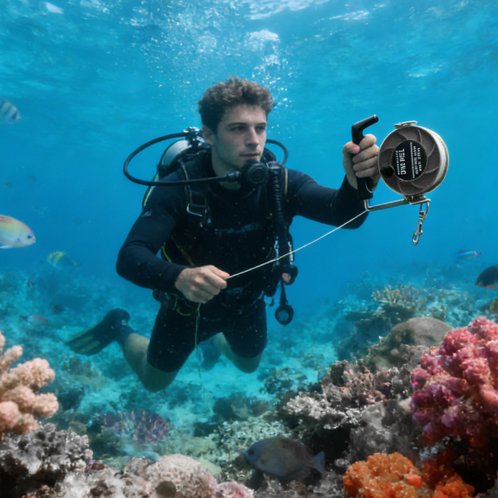 Kołowrotek do nurkowania, rozciąga się do 90 m, kołowrotek do nurkowania, wielofunkcyjne narzędzie podwodne, ergonomiczny wygodny uchwyt, do snorkelingu wędkarstwa podwodnego łodzi na plażę dla kobiet