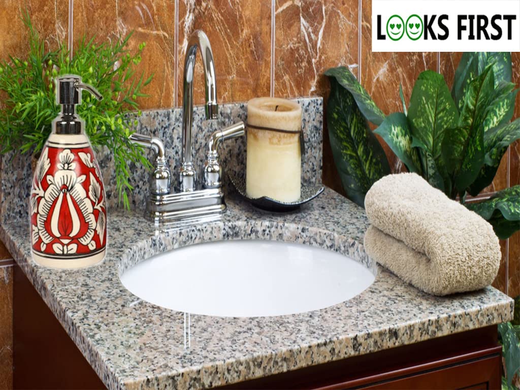 LOOKS FIRST Ceramic Refillable Liquid Soap, Shampoo, Conditioner, Shower Gel Dispenser (300 ML, Red) | Made in India - Image 5 thumbnail
